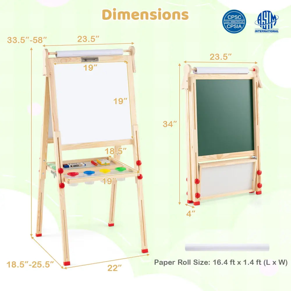 3-in-1 Double-Sided Folding Wooden Kids Art Easel with Paper Roll - Art Easels