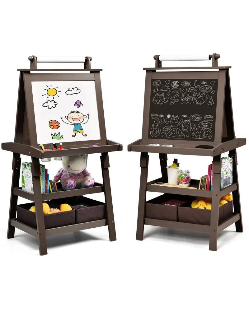 3 in 1 Double-Sided Storage Art Easel-Brown - Brown - Art Easels