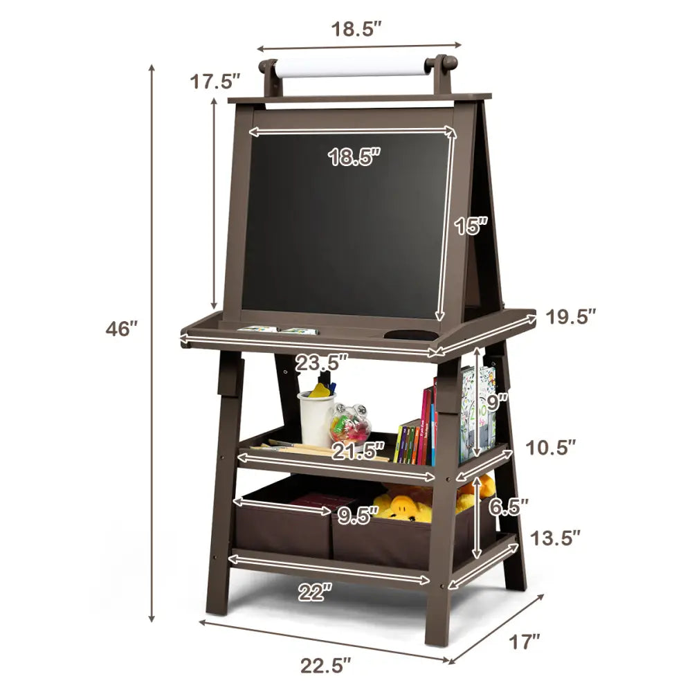 3 in 1 Double-Sided Storage Art Easel-Brown - Brown - Art Easels