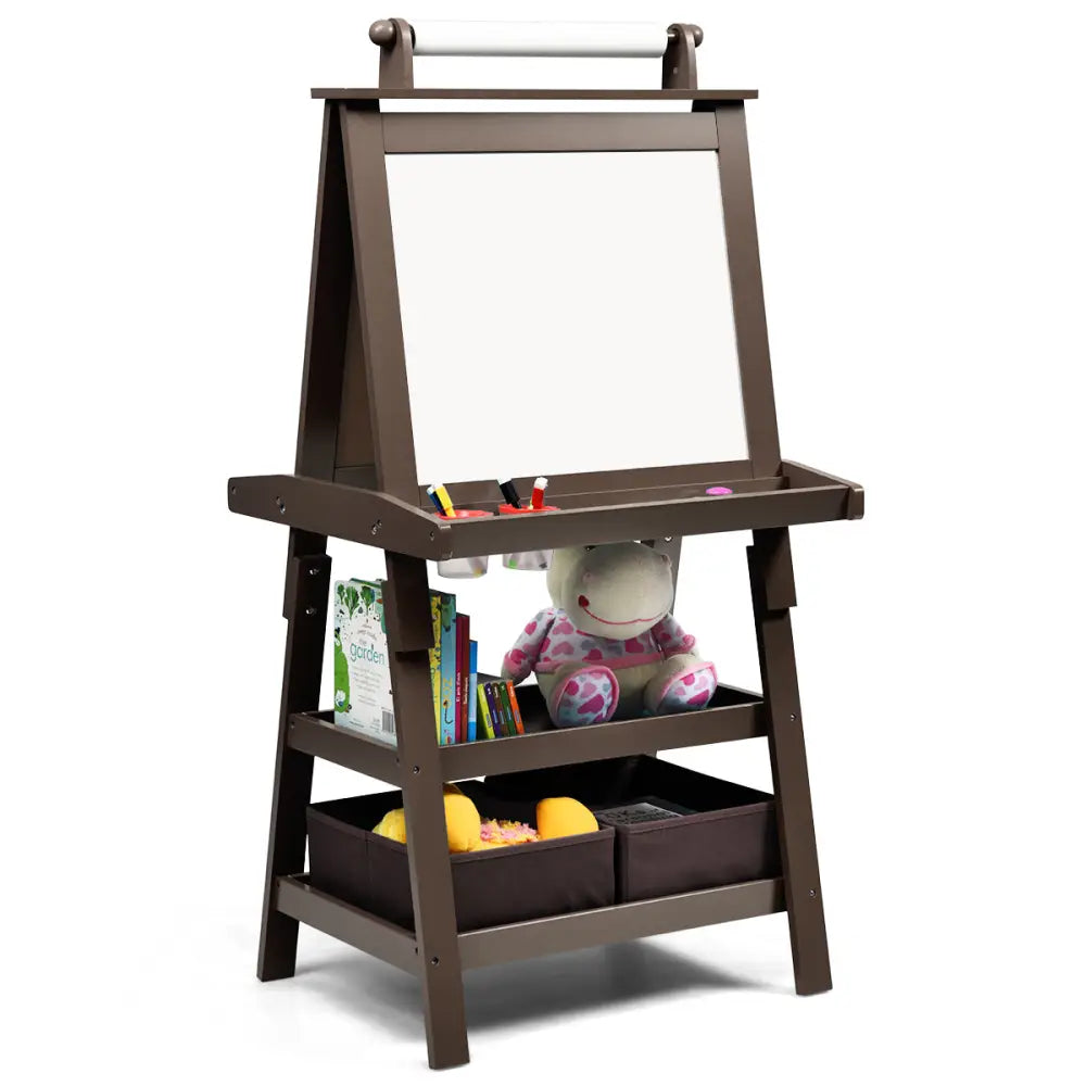 3 in 1 Double-Sided Storage Art Easel-Brown - Brown - Art Easels