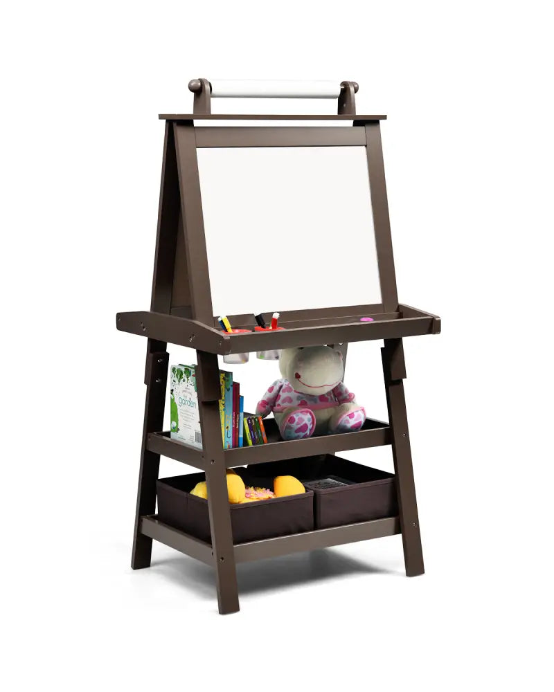 3 in 1 Double-Sided Storage Art Easel-Brown - Brown - Art Easels