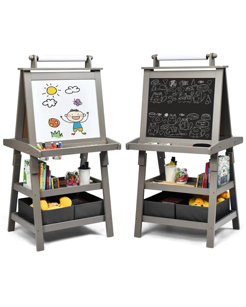 3 in 1 Double-Sided Storage Art Easel-Gray - Gray - Art Easels