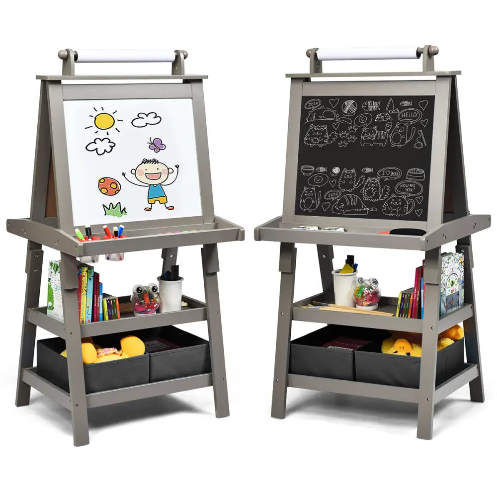 3 in 1 Double-Sided Storage Art Easel-Gray - Gray - Art Easels