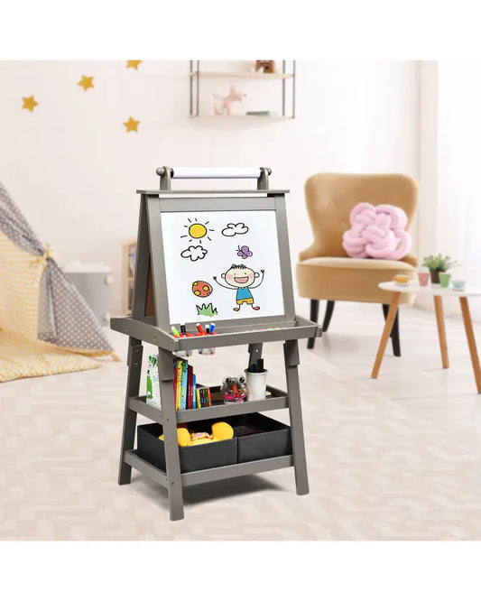 3 in 1 Double-Sided Storage Art Easel-Gray - Gray - Art Easels