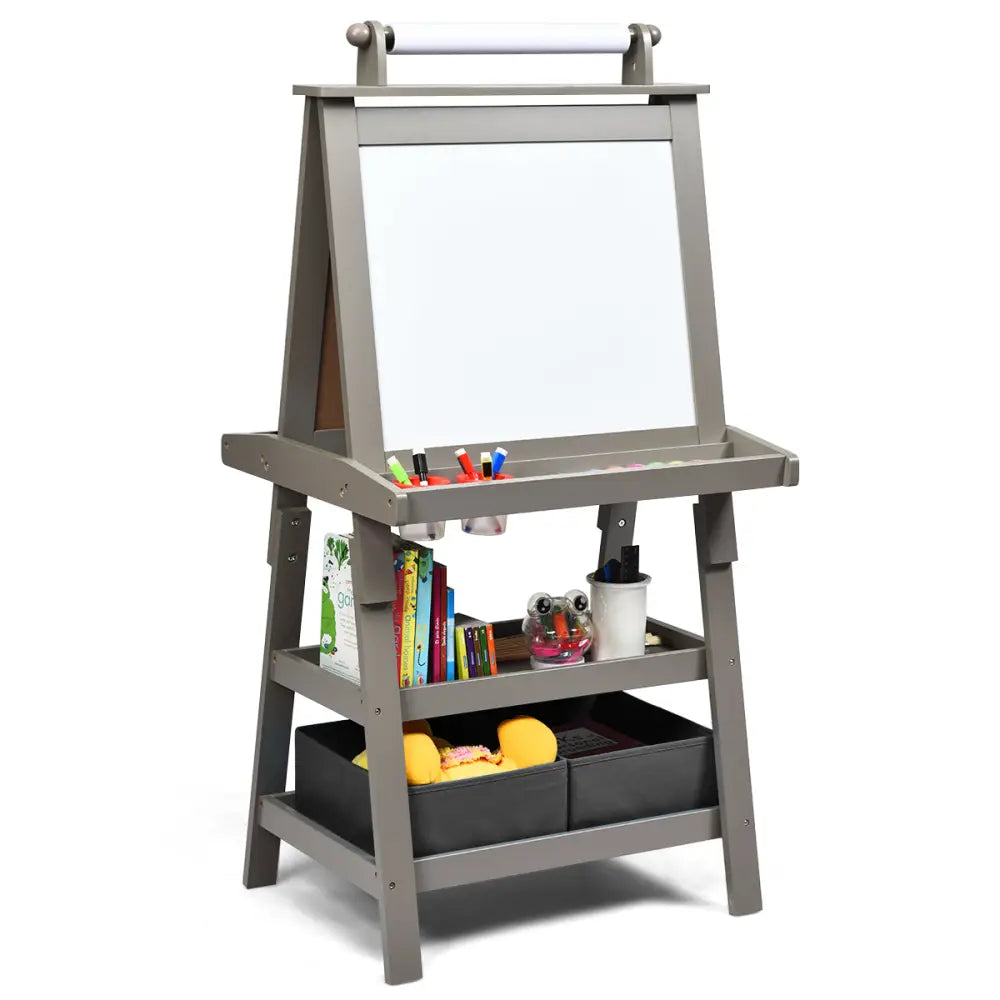 3 in 1 Double-Sided Storage Art Easel-Gray - Gray - Art Easels