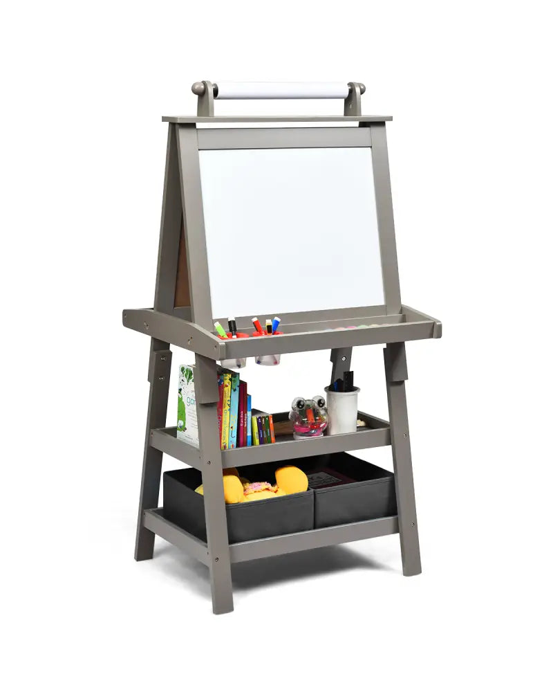 3 in 1 Double-Sided Storage Art Easel-Gray - Gray - Art Easels