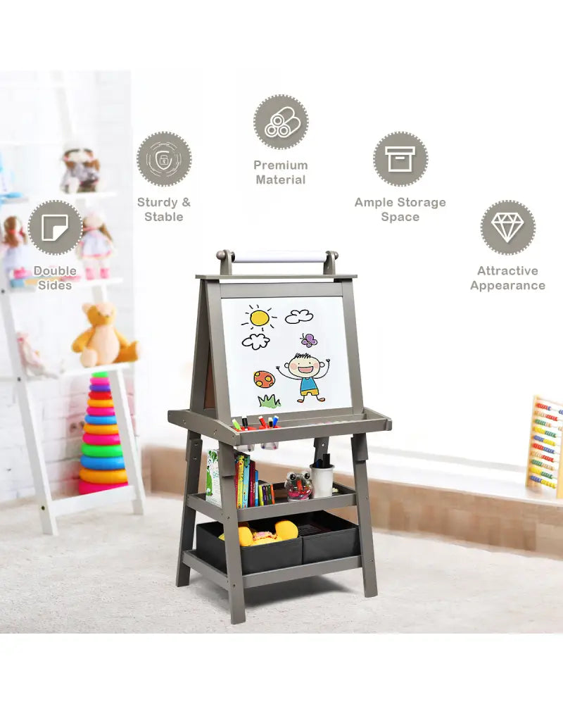 3 in 1 Double-Sided Storage Art Easel-Gray - Gray - Art Easels