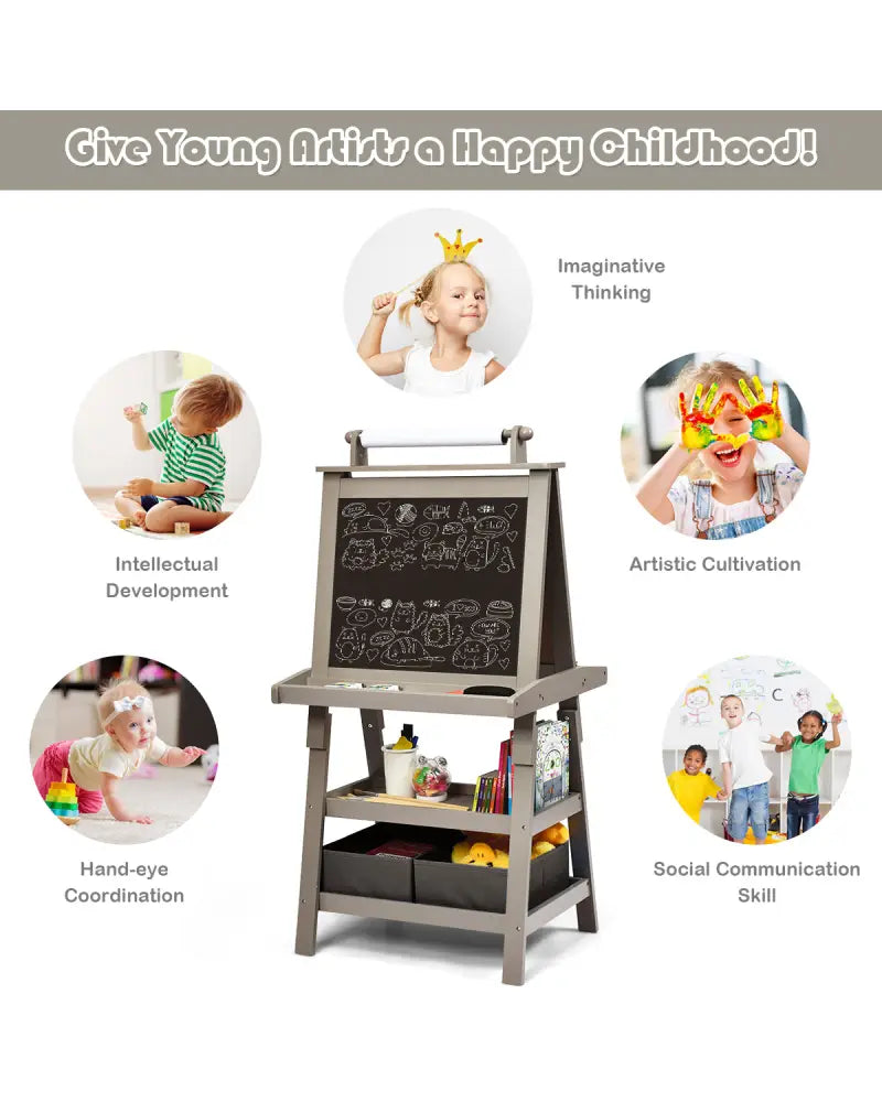 3 in 1 Double-Sided Storage Art Easel-Gray - Gray - Art Easels