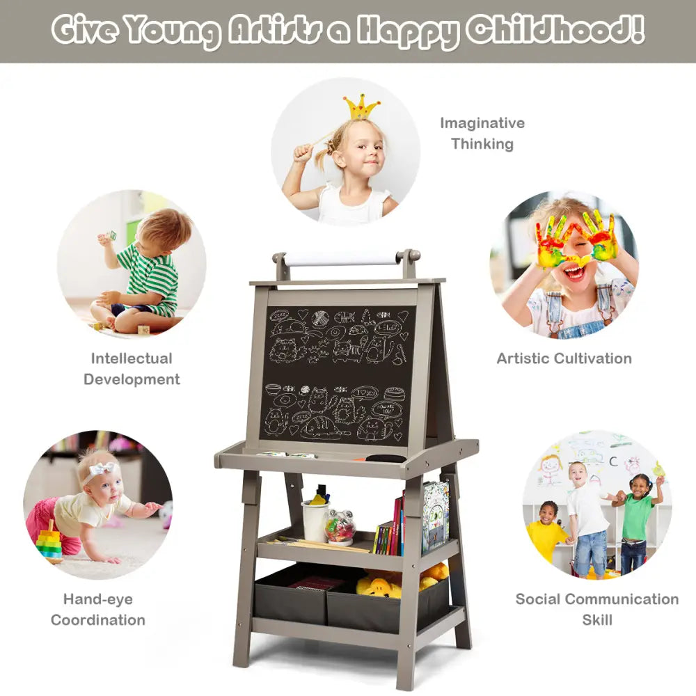 3 in 1 Double-Sided Storage Art Easel-Gray - Gray - Art Easels