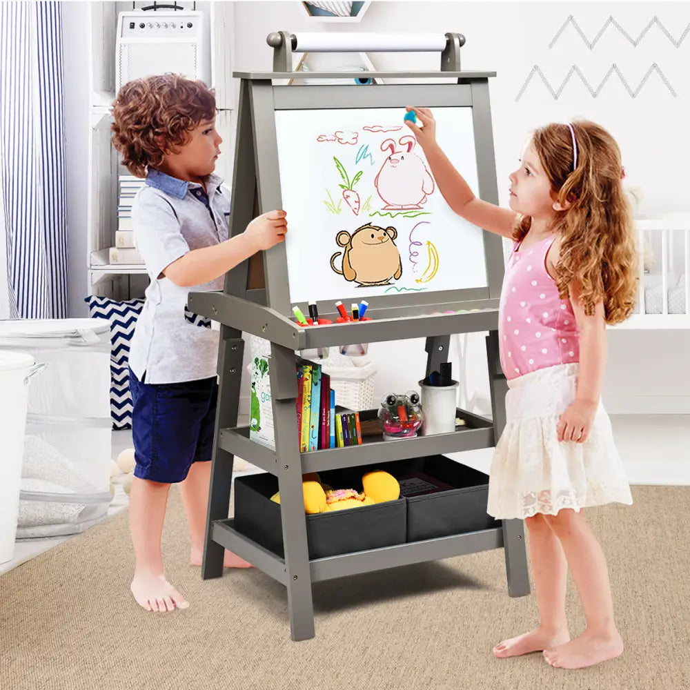 3 in 1 Double-Sided Storage Art Easel-Gray - Gray - Art Easels