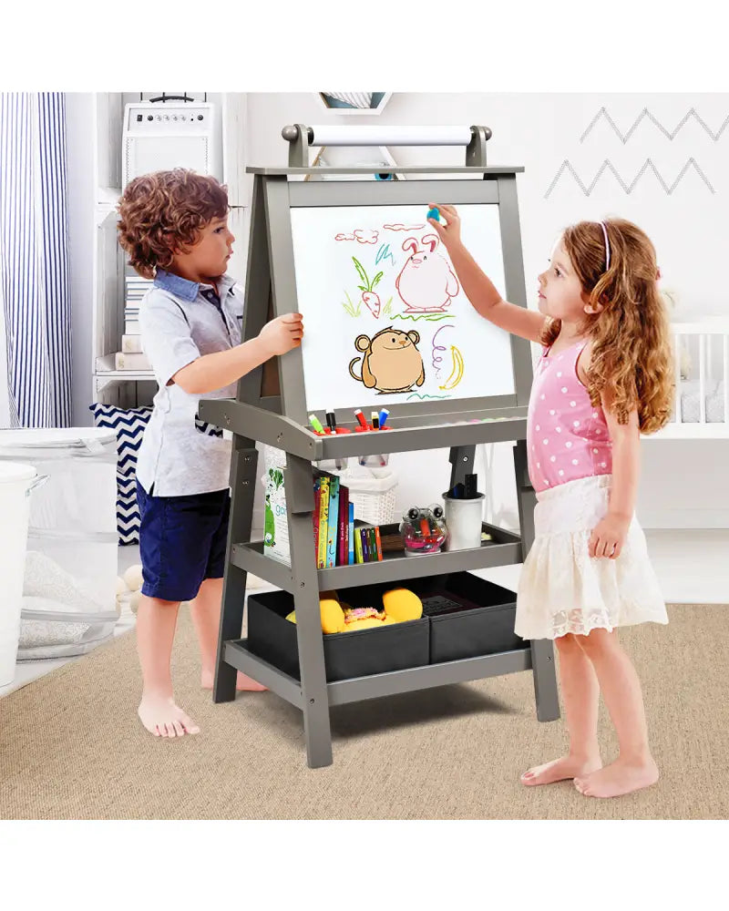 3 in 1 Double-Sided Storage Art Easel-Gray - Gray - Art Easels
