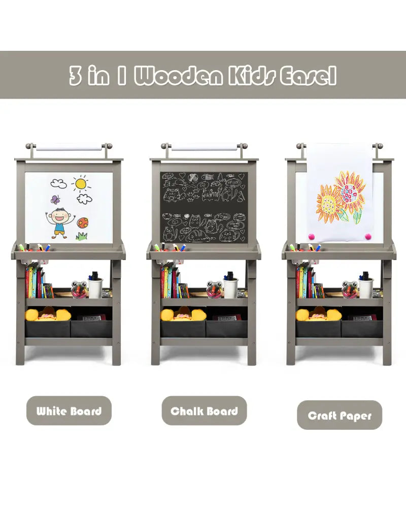 3 in 1 Double-Sided Storage Art Easel-Gray - Gray - Art Easels