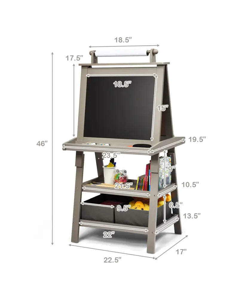 3 in 1 Double-Sided Storage Art Easel-Gray - Gray - Art Easels
