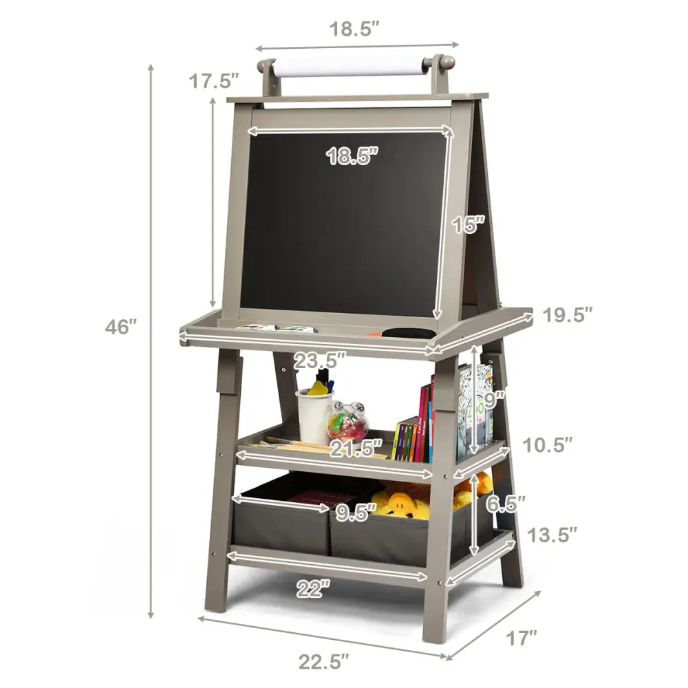 3 in 1 Double-Sided Storage Art Easel-Gray - Gray - Art Easels