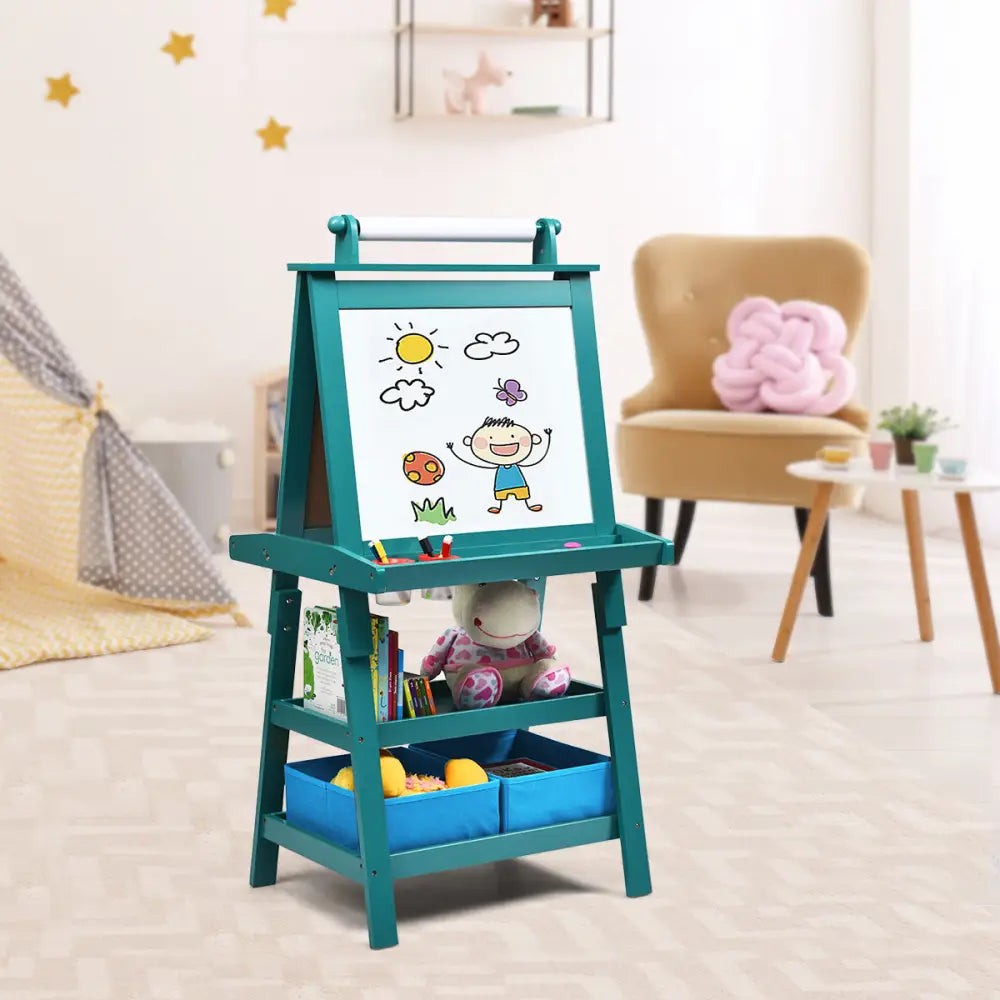 3 in 1 Double-Sided Storage Art Easel-Green - Green - Art Easels
