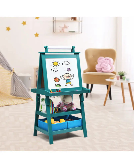 3 in 1 Double-Sided Storage Art Easel-Green - Green - Art Easels
