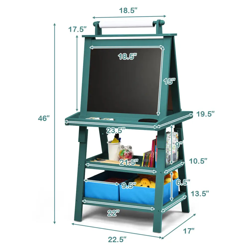 3 in 1 Double-Sided Storage Art Easel-Green - Green - Art Easels