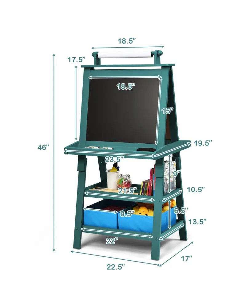 3 in 1 Double-Sided Storage Art Easel-Green - Green - Art Easels