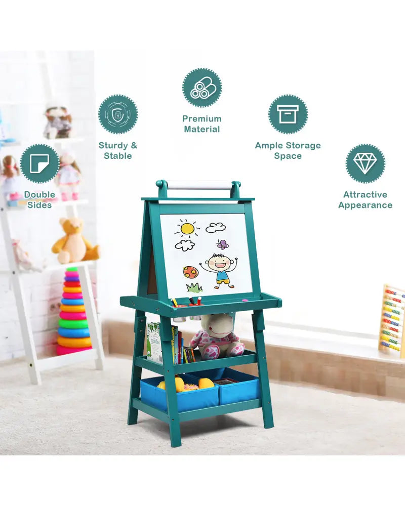 3 in 1 Double-Sided Storage Art Easel-Green - Green - Art Easels