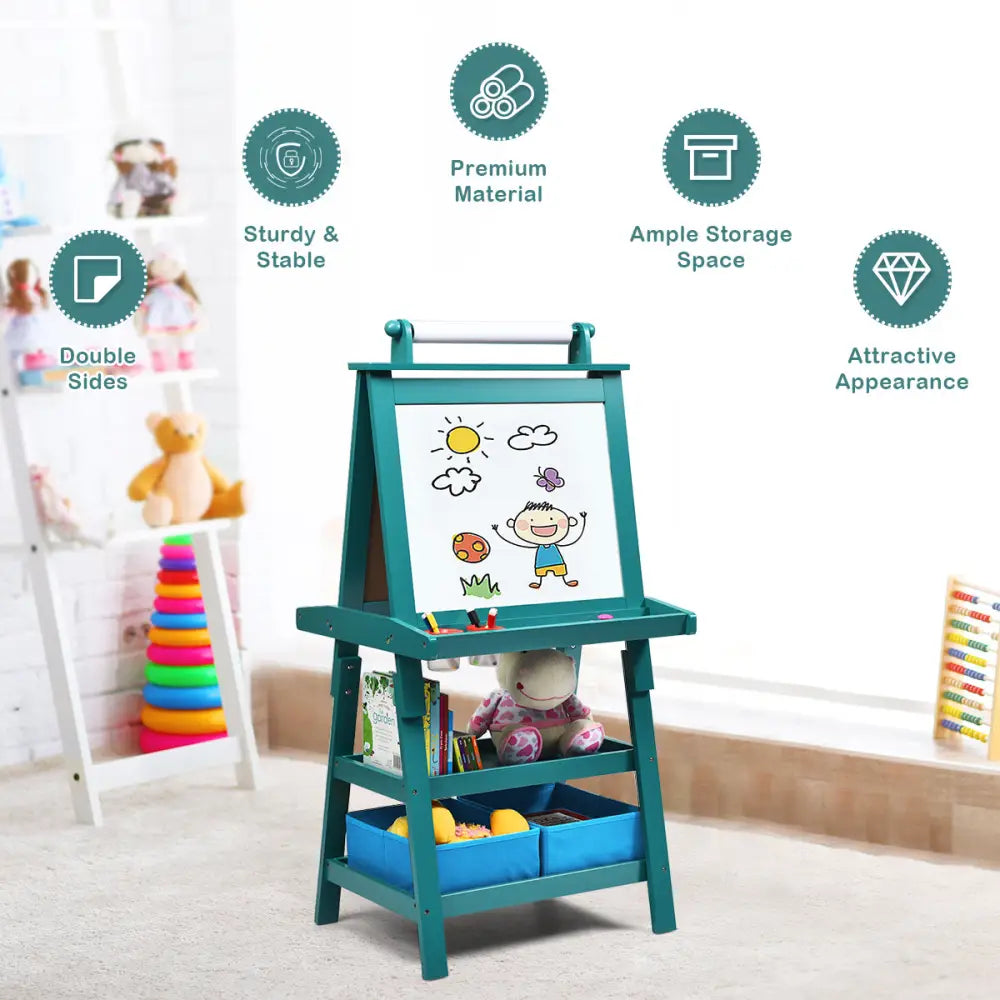 3 in 1 Double-Sided Storage Art Easel-Green - Green - Art Easels