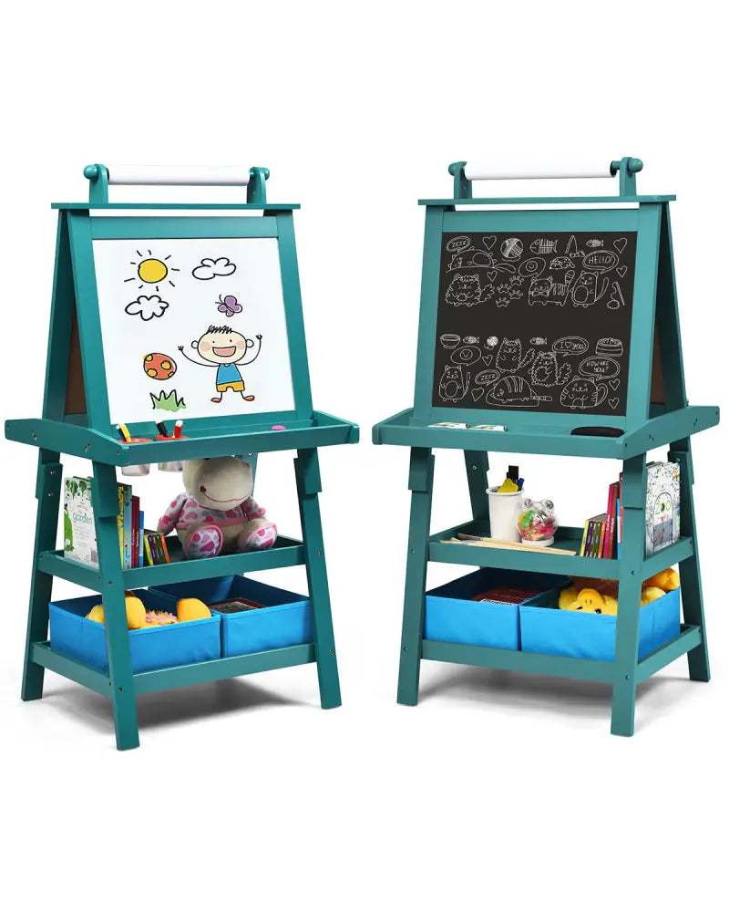 3 in 1 Double-Sided Storage Art Easel-Green - Green - Art Easels