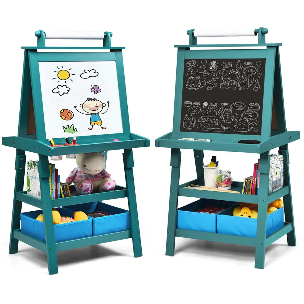 3 in 1 Double-Sided Storage Art Easel-Green - Green - Art Easels
