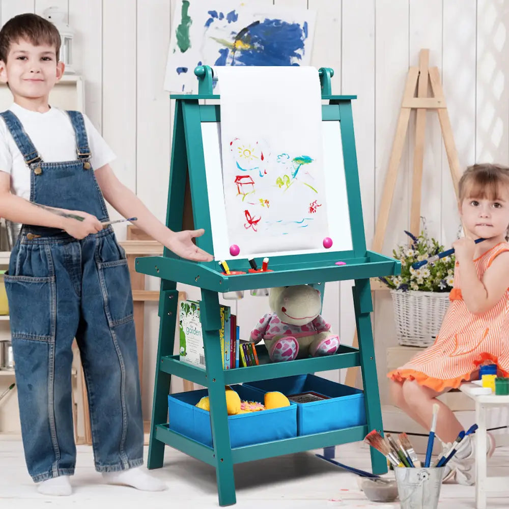 3 in 1 Double-Sided Storage Art Easel-Green - Green - Art Easels