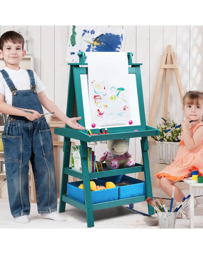 3 in 1 Double-Sided Storage Art Easel-Green - Green - Art Easels