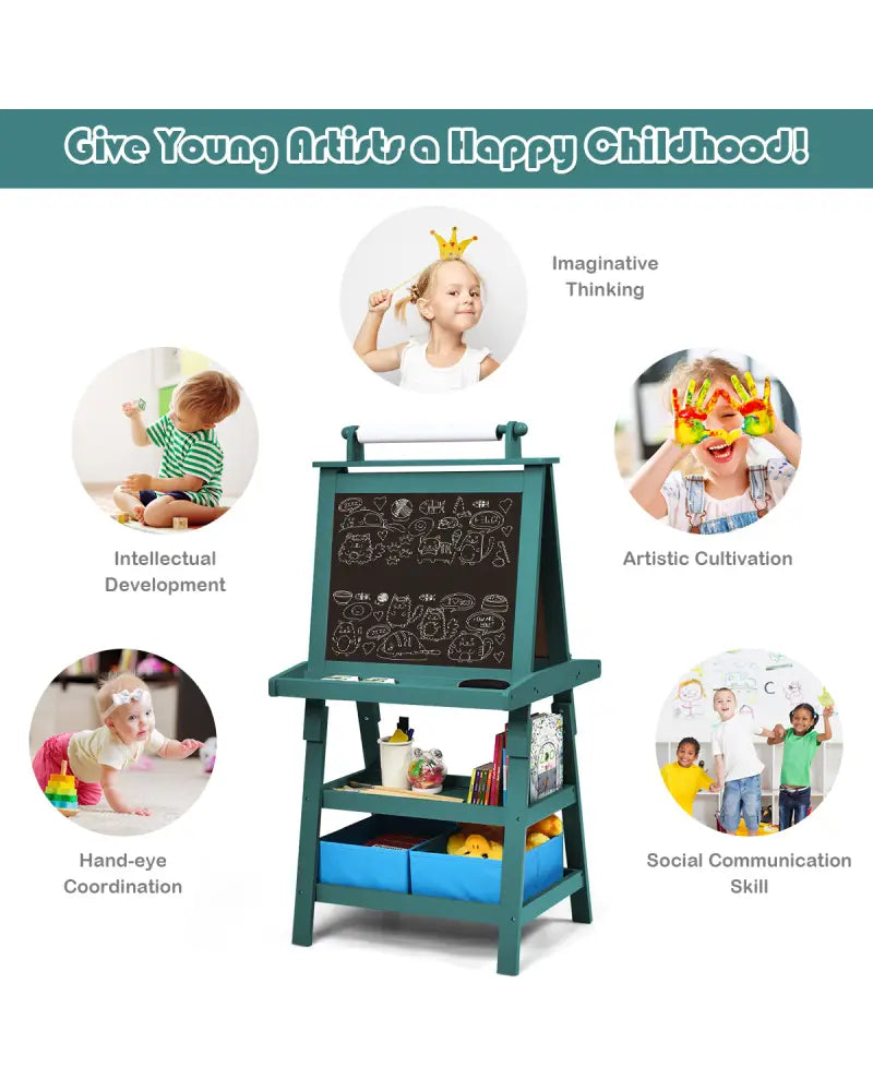 3 in 1 Double-Sided Storage Art Easel-Green - Green - Art Easels