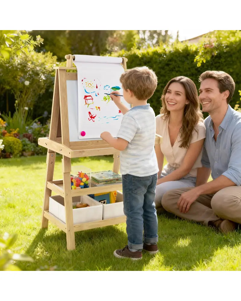 3-in-1 Double-Sided Storage Art Easel-Natural - Natural - Art Easels