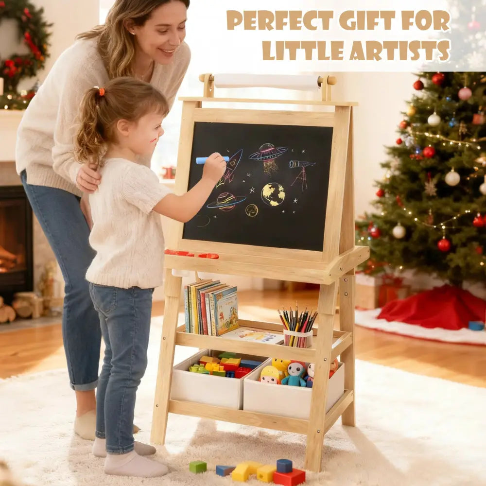 3-in-1 Double-Sided Storage Art Easel-Natural - Natural - Art Easels