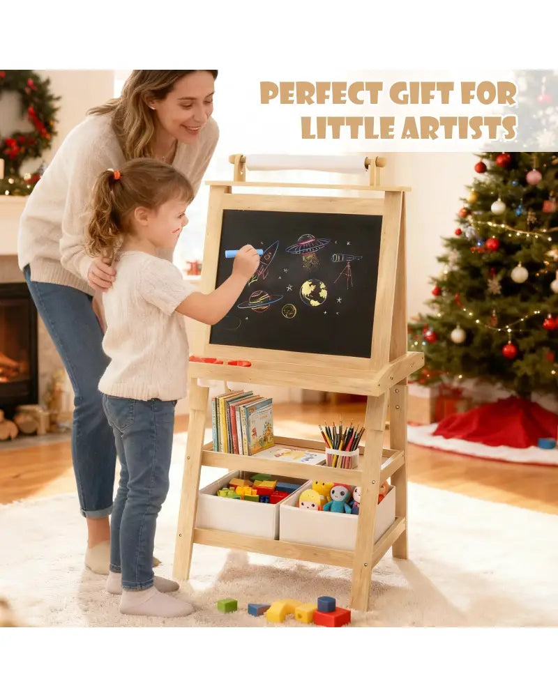 3-in-1 Double-Sided Storage Art Easel-Natural - Natural - Art Easels