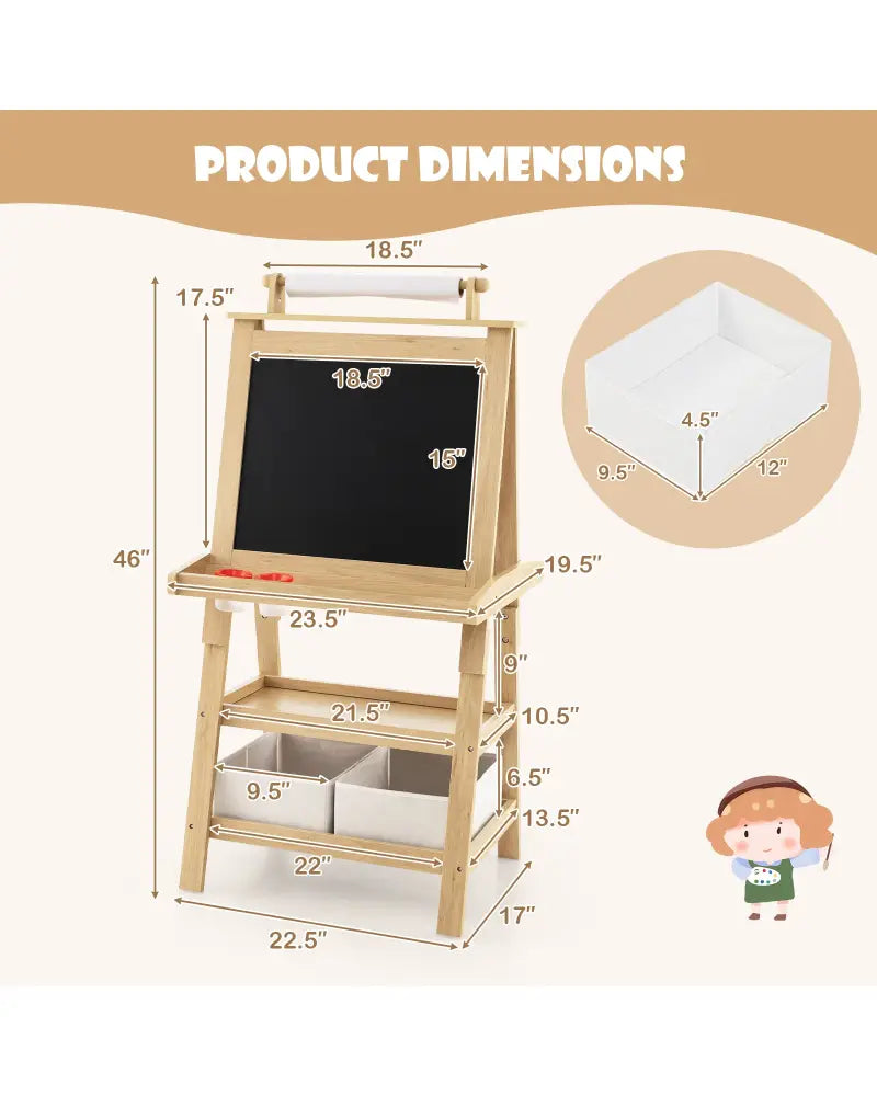 3-in-1 Double-Sided Storage Art Easel-Natural - Natural - Art Easels