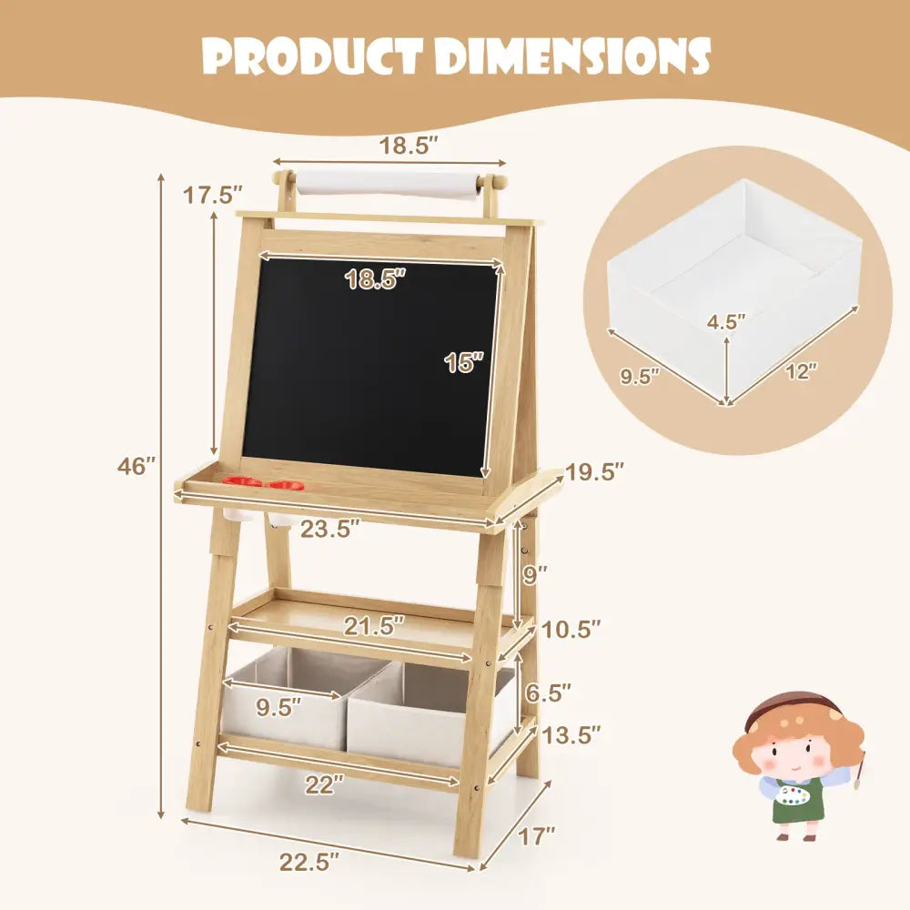 3-in-1 Double-Sided Storage Art Easel-Natural - Natural - Art Easels