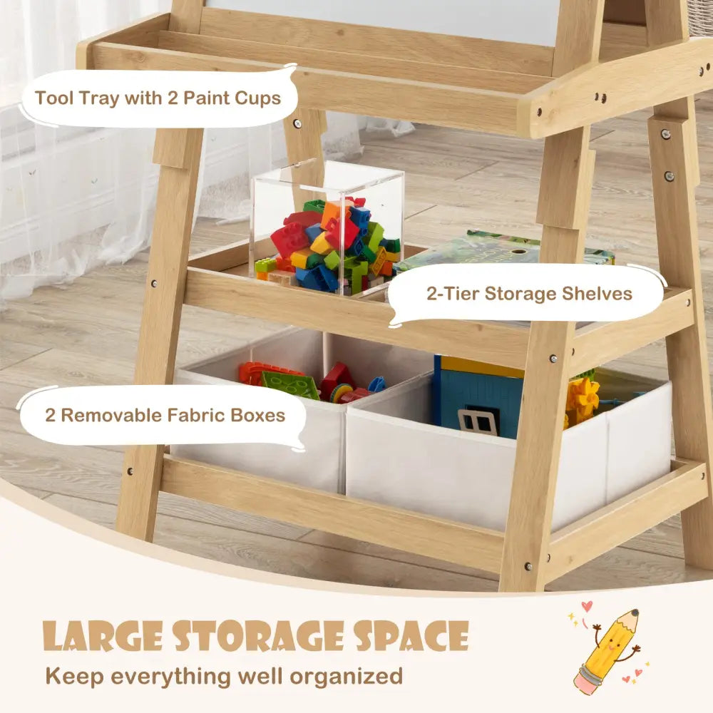 3-in-1 Double-Sided Storage Art Easel-Natural - Natural - Art Easels