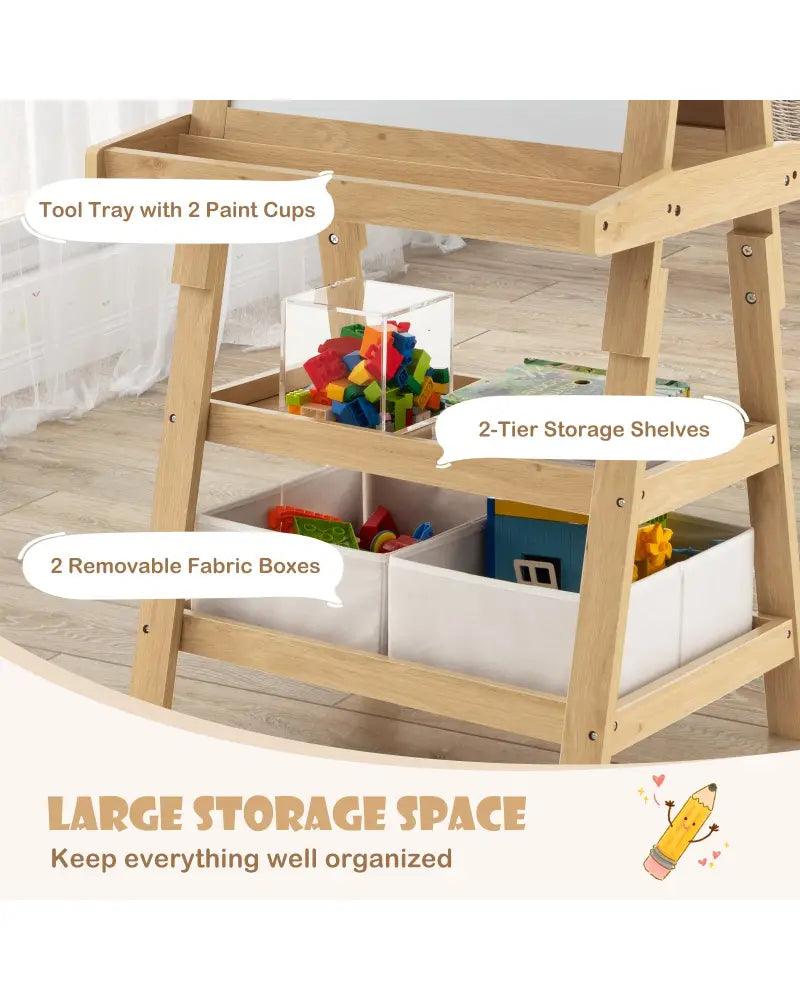 3-in-1 Double-Sided Storage Art Easel-Natural - Natural - Art Easels