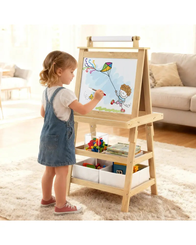 3-in-1 Double-Sided Storage Art Easel-Natural - Natural - Art Easels