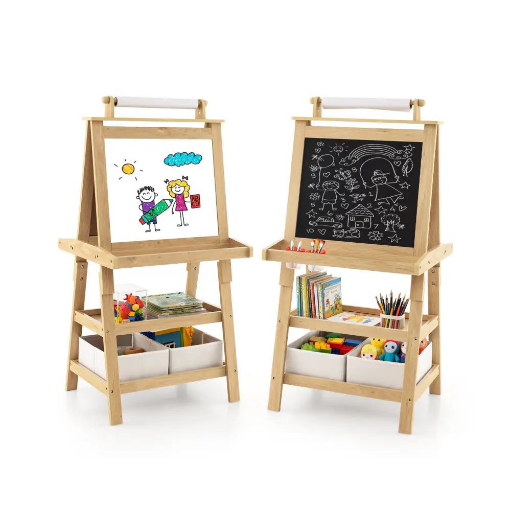 3-in-1 Double-Sided Storage Art Easel-Natural - Natural - Art Easels