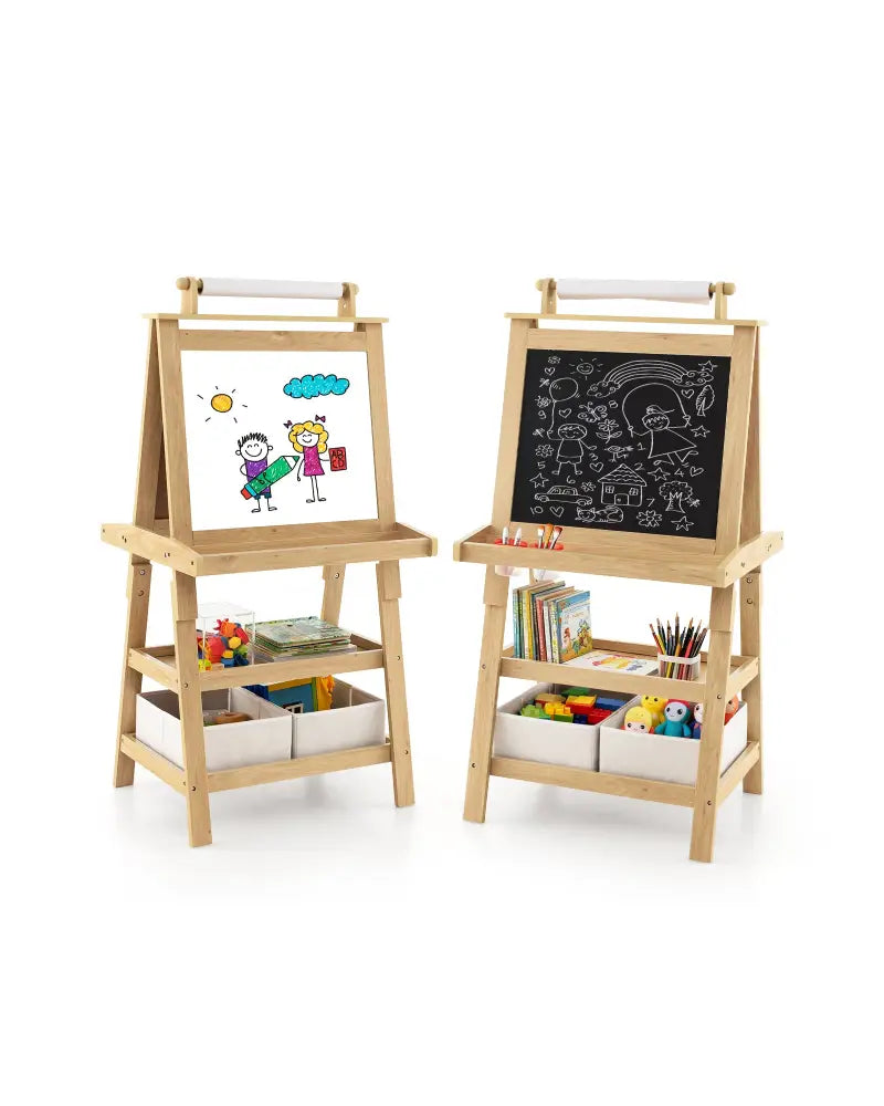 3-in-1 Double-Sided Storage Art Easel-Natural - Natural - Art Easels