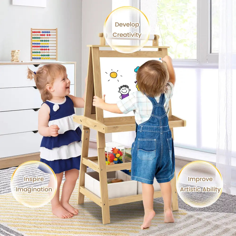 3-in-1 Double-Sided Storage Art Easel-Natural - Natural - Art Easels