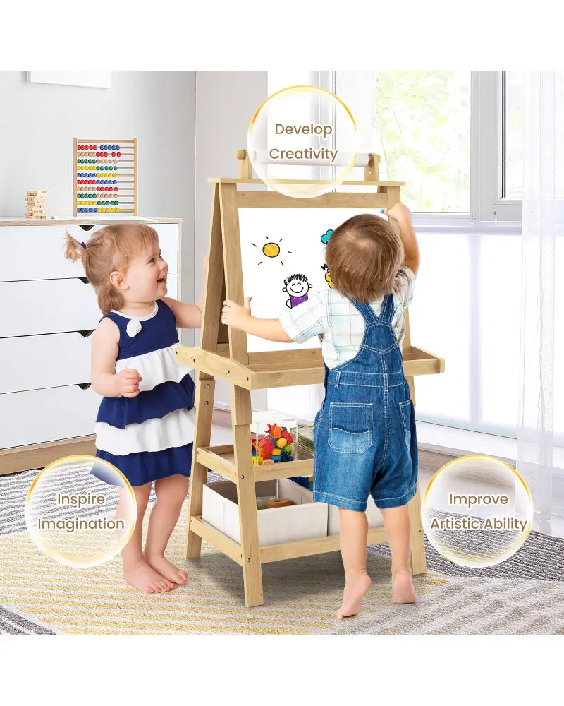 3-in-1 Double-Sided Storage Art Easel-Natural - Natural - Art Easels