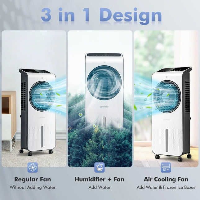 3-in-1 Evaporative Air Cooler with 12H Timer Remote-White Costway