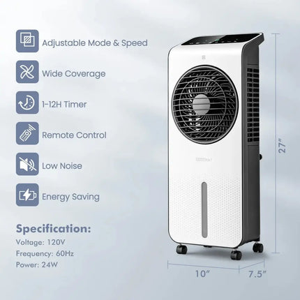 3-in-1 Evaporative Air Cooler with 12H Timer Remote-White Costway