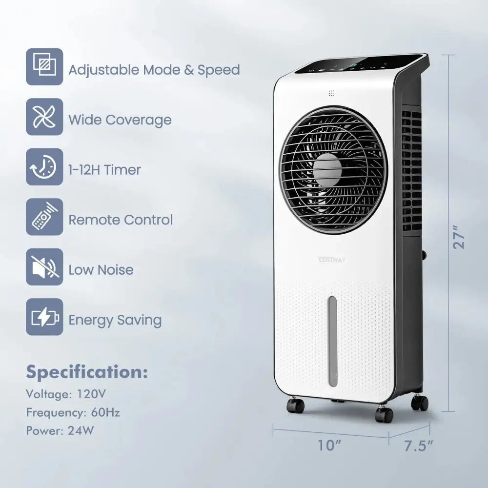 3-in-1 Evaporative Air Cooler with 12H Timer Remote-White Costway