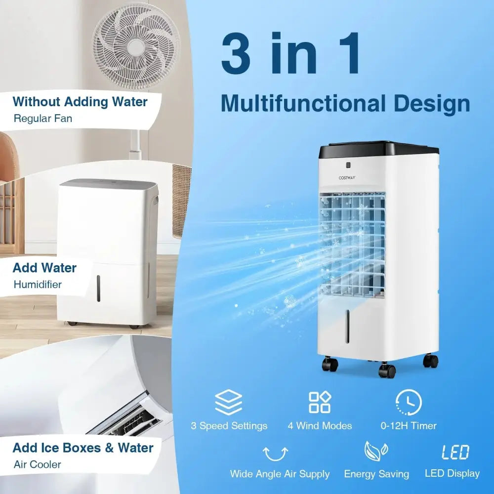 3-in-1 Evaporative Air Cooler with 4 Modes-White Costway
