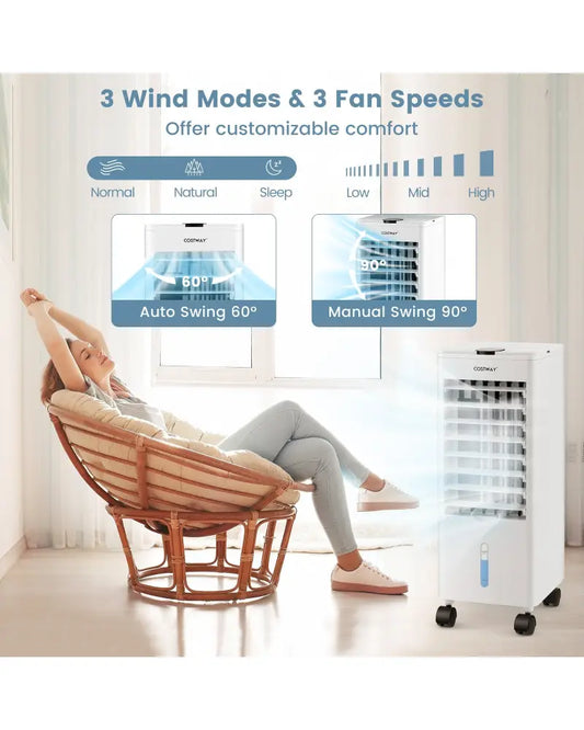 3-in-1 Evaporative Air Cooler with Remote for Home Office-White - White - Air Coolers