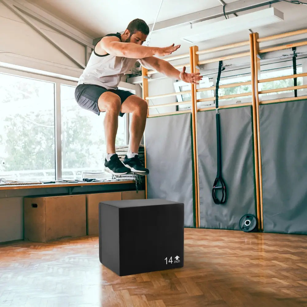 3 In 1 Foam Plyometric Box with 3 Heights and Easy-to-Clean PU Cover-16 Inches - Yoga & Gym Mats