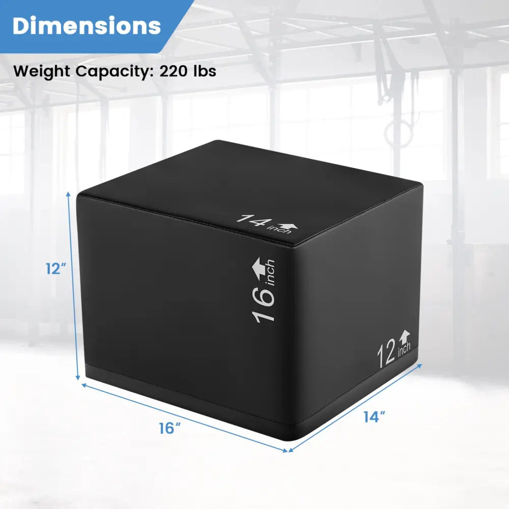 3 In 1 Foam Plyometric Box with 3 Heights and Easy-to-Clean PU Cover-16 Inches - Yoga & Gym Mats