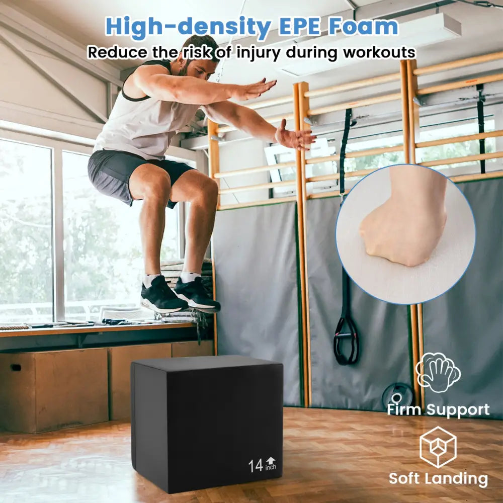 3 In 1 Foam Plyometric Box with 3 Heights and Easy-to-Clean PU Cover-16 Inches - Yoga & Gym Mats