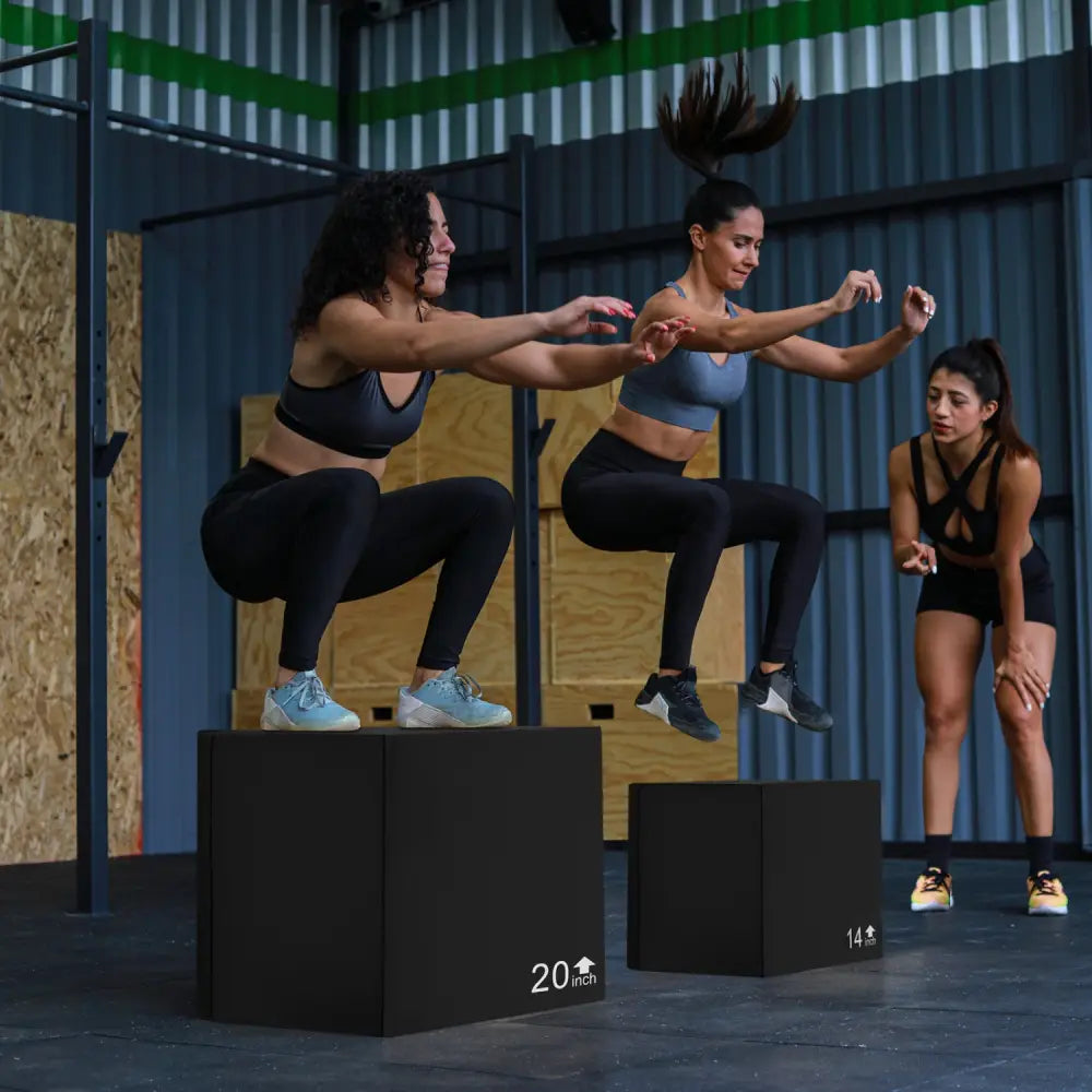 3 In 1 Foam Plyometric Box with 3 Heights and Easy-to-Clean PU Cover-16 Inches - Yoga & Gym Mats